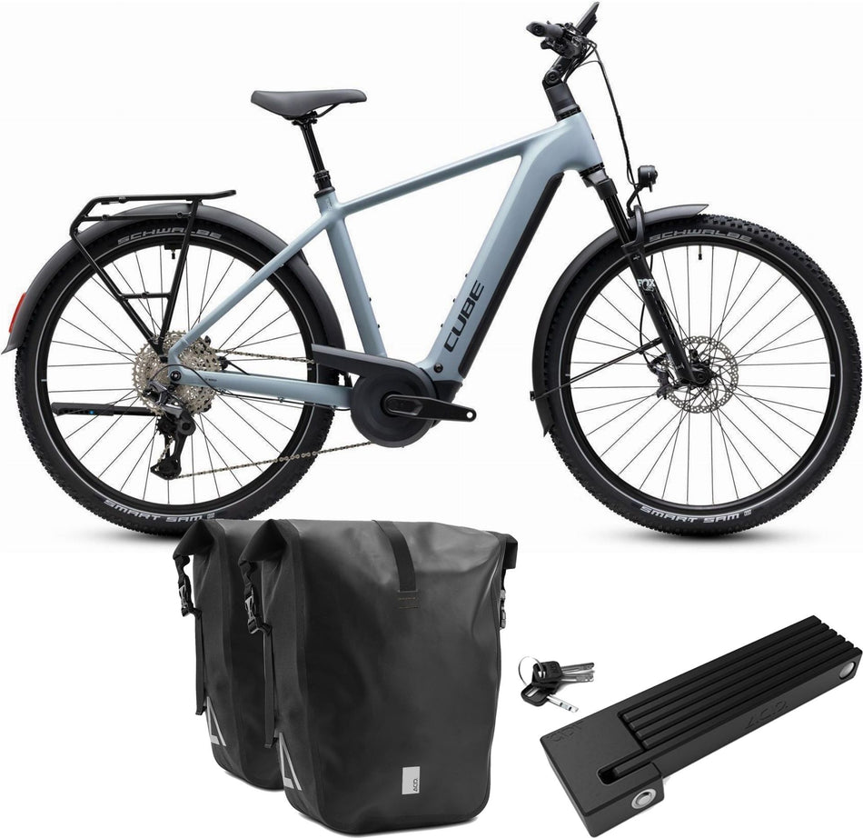 Cube Nuride Hybrid EXC 800 Wh E-Trekkingbike Diamant 28" seagrey´n´black inkl. ACID Faltschloss RIGID 90 + ACID Seitentaschen Pure CILink