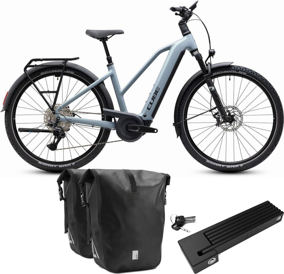Cube Nuride Hybrid EXC 800 Wh E-Trekkingbike Trapeze 28" seagrey´n´black inkl. ACID Faltschloss RIGID 90 + ACID Seitentaschen Pure CILink
