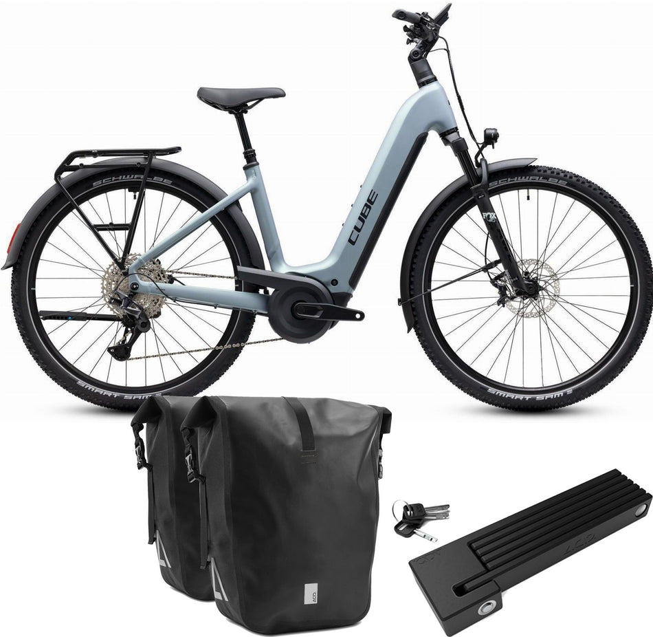 Cube Nuride Hybrid EXC 800 Wh E-Trekkingbike Easy Entry 28" seagrey´n´black inkl. ACID Faltschloss RIGID 90 + ACID Seitentaschen Pure CILink