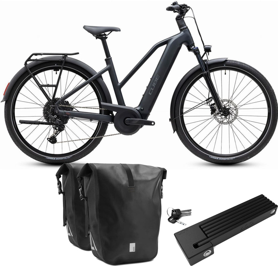 Cube Touring Hybrid ONE 600 Wh E-Trekkingbike Trapeze 28" grey´n´coolgrey inkl. ACID Faltschloss RIGID 90 + ACID Seitentaschen Pure CILink