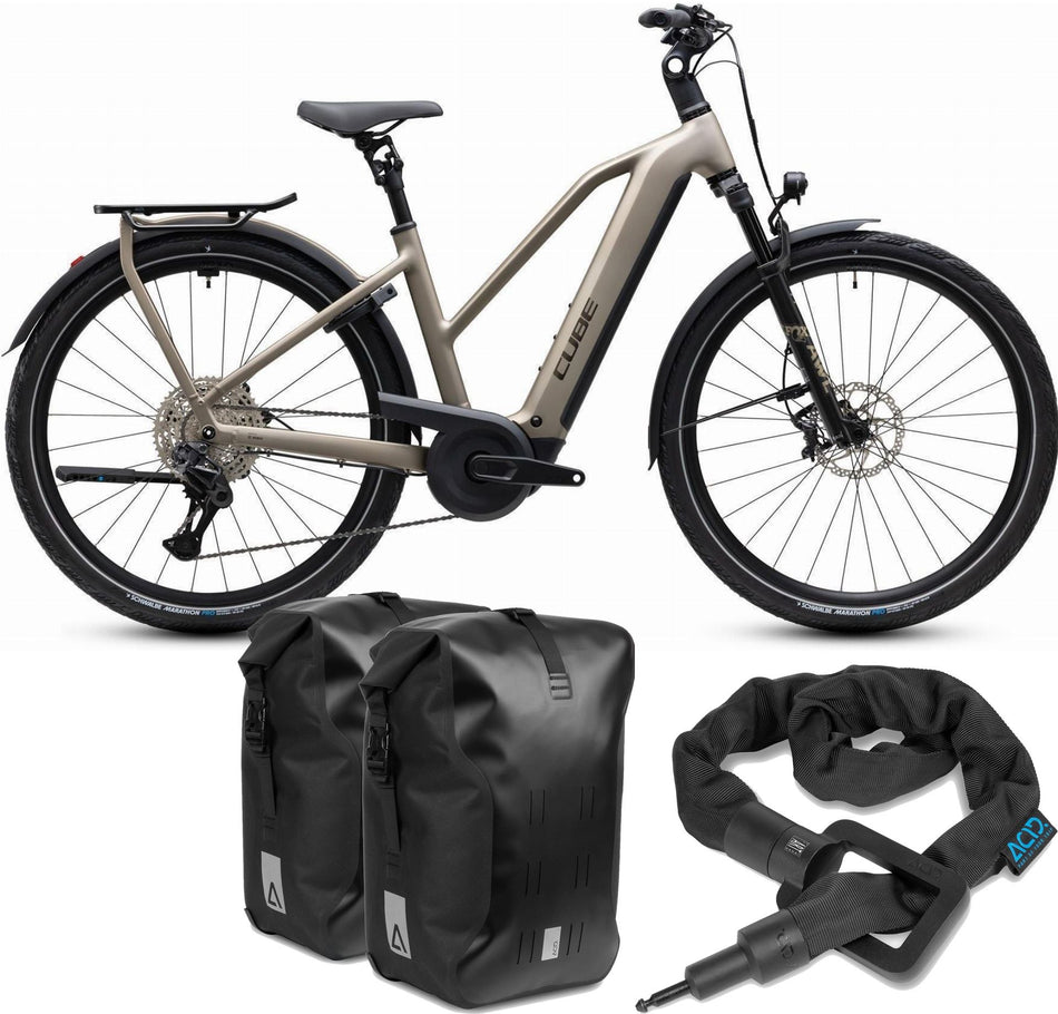 Cube Kathmandu Hybrid SLX 800 Wh E-Trekkingbike Trapeze 28" flashstone´n´chrome inkl. ACID Einsteckkette Solid 100 + ACID Seitentaschen Pro SMLink 2.0