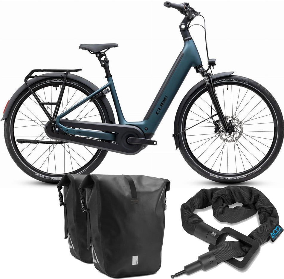 Cube Supreme RT Hybrid Comfort EX 600 Wh E-Trekkingbike Easy Entry royalgreen´n´black inkl. ACID Einsteckkette + ACID Seitentaschen CILink