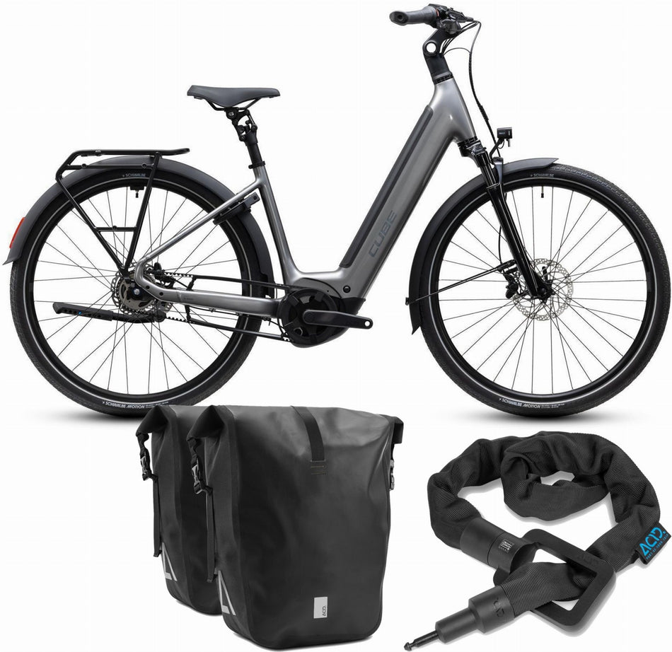 Cube Supreme RT Hybrid Deluxe EX 600 Wh E-Trekkingbike Easy Entry quicksilver´n´grey inkl. ACID Einsteckkette + ACID Seitentaschen CILink