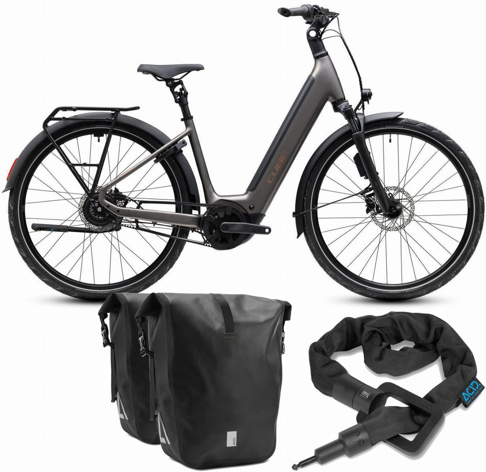Cube Supreme Hybrid Deluxe SLX 600 Wh E-Trekkingbike Easy Entry 28" teak´n´chrome inkl. ACID Einsteckkette Solid 100 + ACID Seitentaschen Pure CILink
