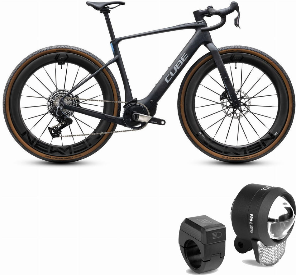 Cube Nuroad Hybrid C:62 SLT 400X Wh E-Gravelbike Diamant 28" onyxfibre´n´blue inkl. ACID Frontlicht PRO-E 200