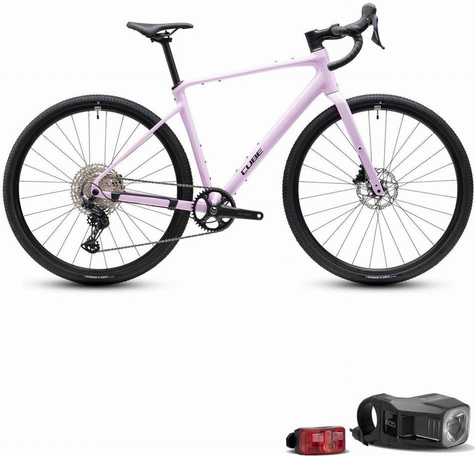 Cube Nuroad EX Gravelbike Diamant bubblegum´n´black inkl. ACID Beleuchtungsset Pro 100 Lux