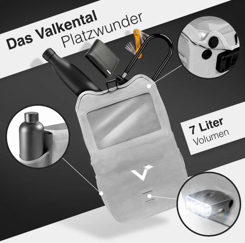 Valkental Front Pack Robuste & wasserdichte Lenkertasche ohne Halterung grey reflective 7 L