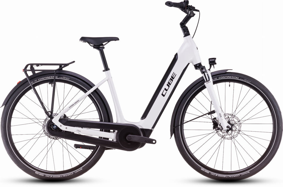 Cube Supreme Hybrid Comfort One 500 Wh E-Bike Easy Entry metallicwhite´n´black