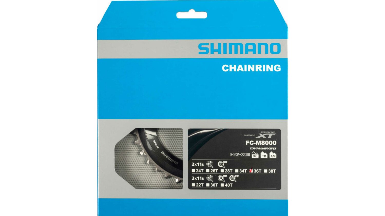 Shimano Deore XT FC-M8000 Kettenblatt 2-fach 36 Zähne (BC) für 36-26 Zähne