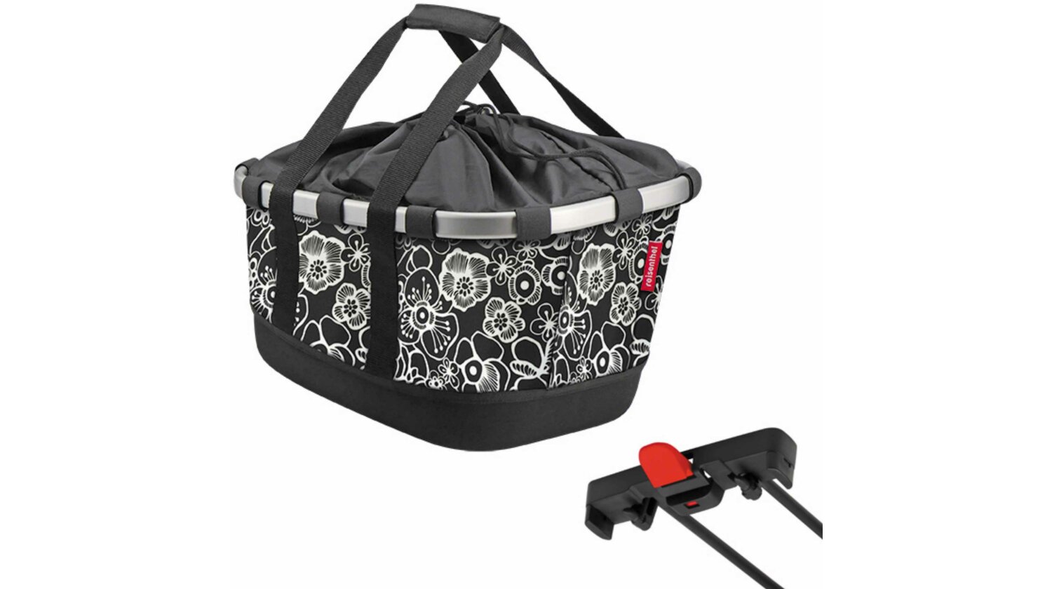 Klickfix Reisenthel Bikebasket GT Gepäckträgertasche mit Aluminumrahmen für Racktime Fleur-schwarz